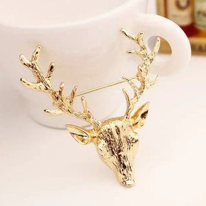 Brooch Elk Deer Buck Stag Pin Gold Hunt Holiday Stylish Glam Y2K Statement Gift